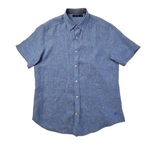 Nautica Linen Blend Short Sleeve Shirt Men's M Blue Button Up EUC LN Resortwear